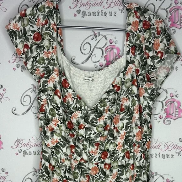 Abercrombie and fitch dress milkmaid flowers orange green Floral Print Dress - Picture 4 of 9